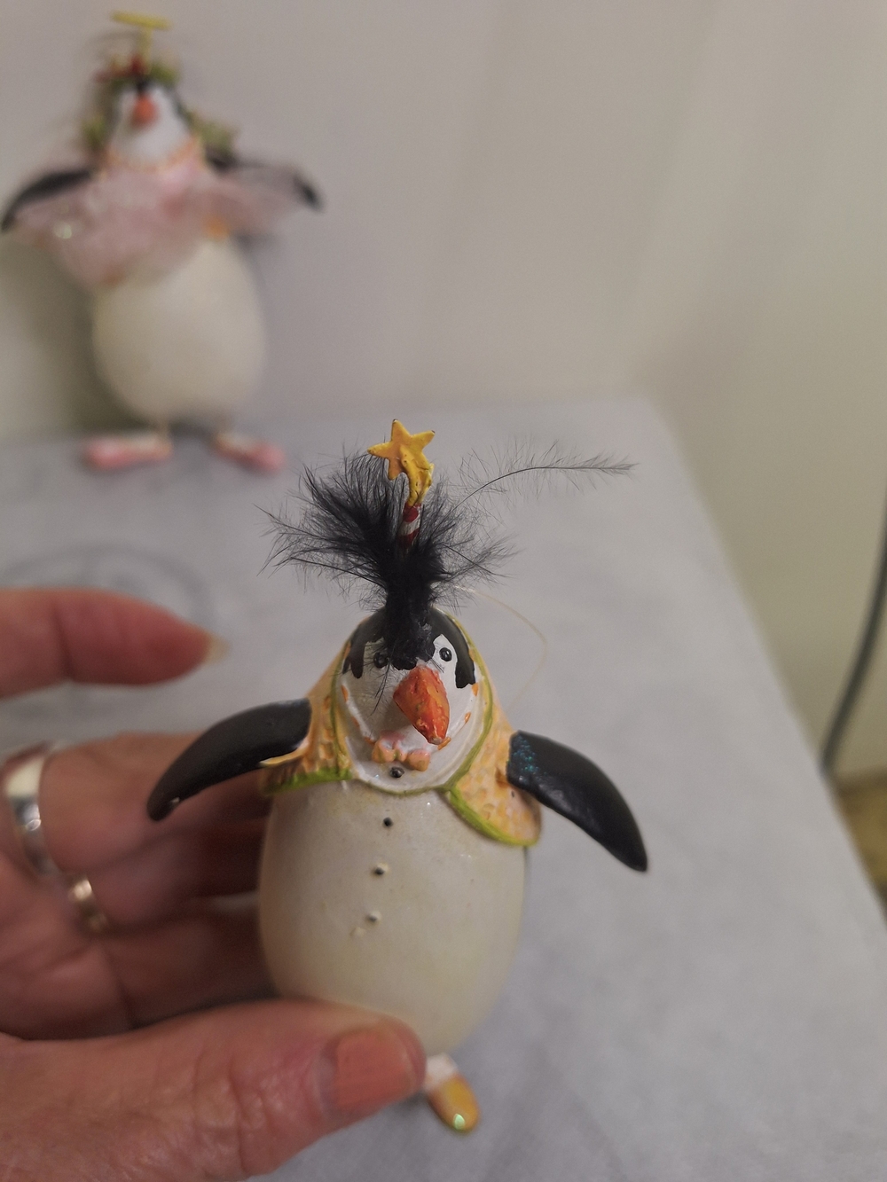 Holiday Penguin Ornament Pair in White and Black - One Angel . Approx 4" - Picture 2 of 6